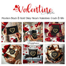 Modern Black & Gold Shiny Hearts Valentines Gifts
