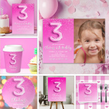 Pink Balloon Numbers 3rd Birthday for Girls