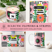 Preppy Pink Eclectic Colorful Flower Monogram 