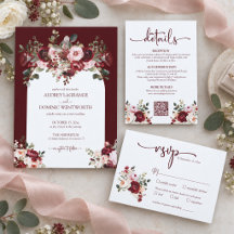 Moody Romantic Burgundy Blush Floral Wedding Suite