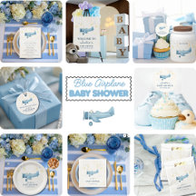 Airplane Baby Shower Baby Boy Blue Whimsical 