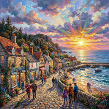 A Beautiful Beach Village Boardwalk at Sunset