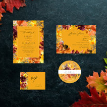 Orange & Yellow Gold Fall Floral Invitations 2