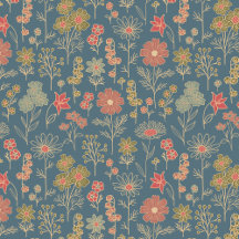 Modern Denim Blue & Coral Floral