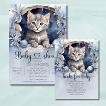 Watercolor little kitten Winter Baby Shower