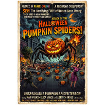 Attack of the Pumpkin Spiders Vintage Horror Art P