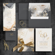 Gold Leaf & Line Floral 60th Wedding Anniversary