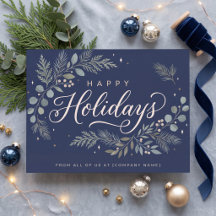 Elegant Navy Botanical Corporate Holiday