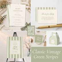 Classic Vintage Green Stripes Baby Shower Party