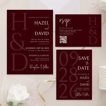 Modern Burgundy Monogram Minimalist Wedding Set
