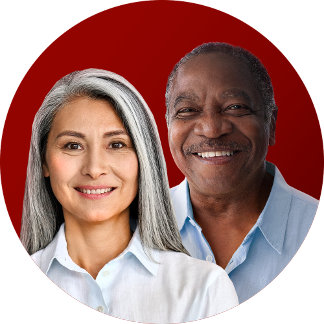 A grandmother and grandfather against a red background.