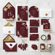 Burgundy Floral Pampas Grass Boho Wedding Suite