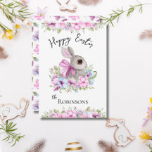 Easter Bunny Pink Bow Cards