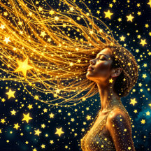 Golden Stardust Flows, Cosmic Beauty Woman