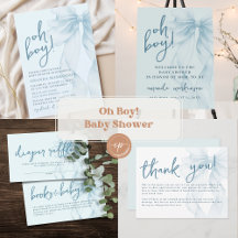 Oh Boy! Blue Watercolor Bow Baby Shower