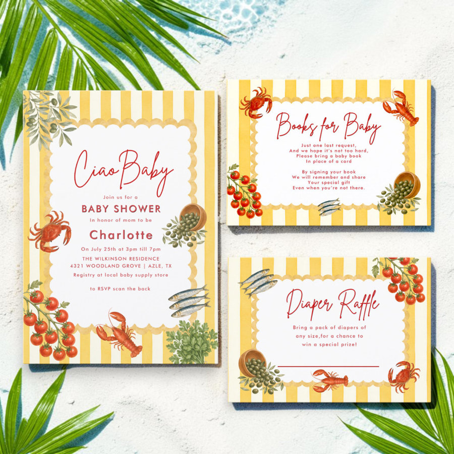 Ciao baby seafood and olives summer baby shower