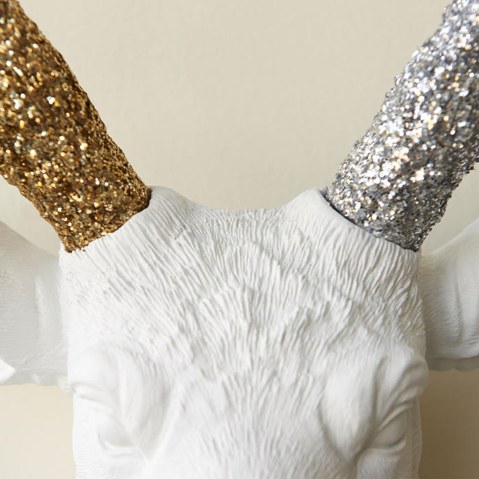 Gold Glitter Antlers with White Stag Deer Head