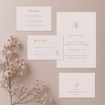 Minimalist Leaves Monogram Pink Wedding 