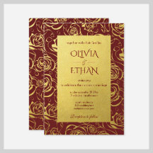 Glamorous Gold Roses on Burgundy