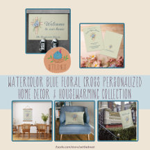 Watercolor Blue Floral Cross