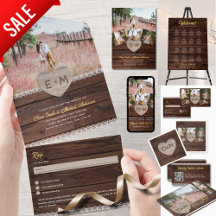 Rustic Wood Engraved Heart Wedding Suite