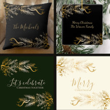 Elegant Unique Golden Botanical Merry Christmas