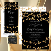 Elegant Black and White with Gold Leaves Wedding