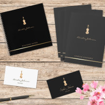 Gold violin elegant business cards and stationery
