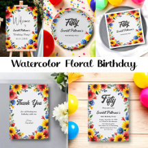 Elegant Rustic Watercolor Floral 50th Birthday