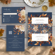 Navy Blue & Terracotta Fall Wedding Invitations