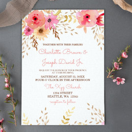 Coral Pink Floral Wedding Invites 