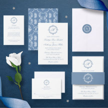 Elegant Vintage Blue Toile Monogram Wedding Suite