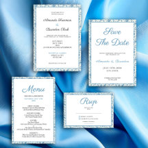 Chic Blue Toile de Jouy Floral Border Wedding