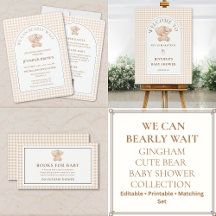 We Can Bearly Wait Gingham Bear Baby Shower 