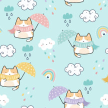 Cute Rainy Day Kawaii Cat Pattern