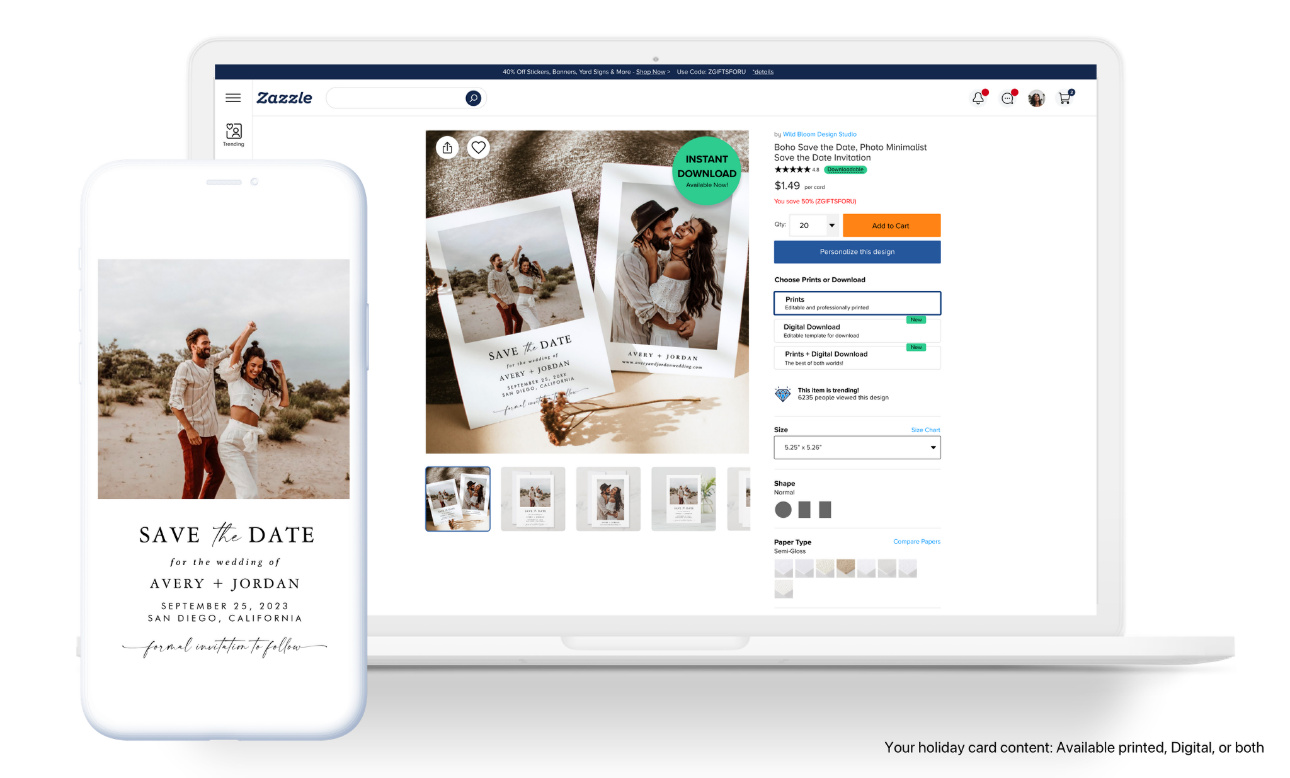 Your holiday card content: Available printed, Digital, or both