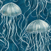 Marine Blue & White Jelly Fish Pattern Collection