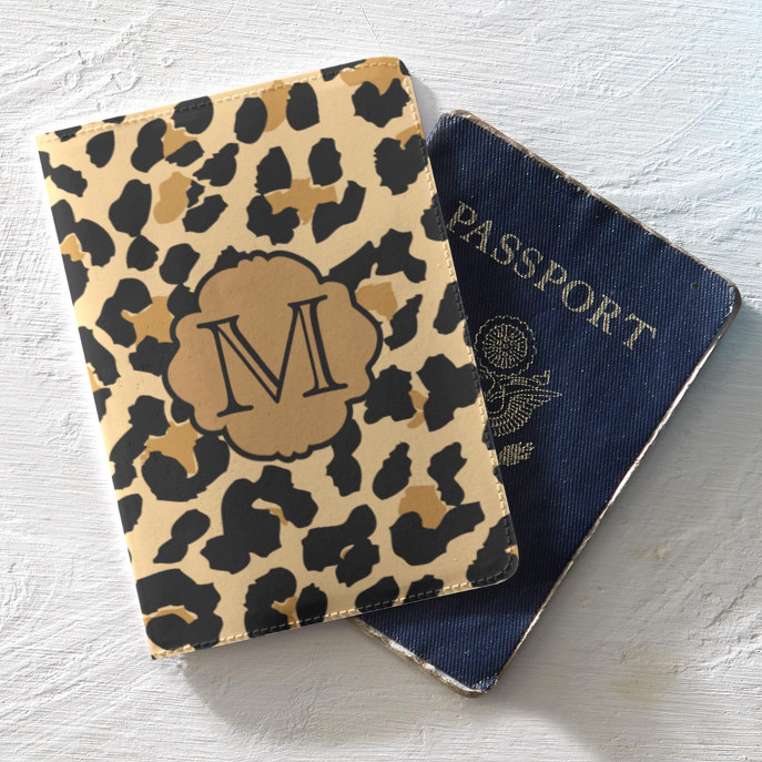 Stylish Leopard Print Monogram Passport Holder