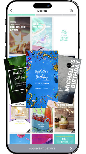 A phone screen displaying a selection of invitation designs