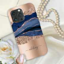 Rose Gold & Blue Agate Marble Stone