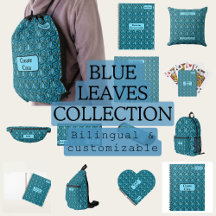 Blue Leaves Pattern with Inspo Bilingual Text 