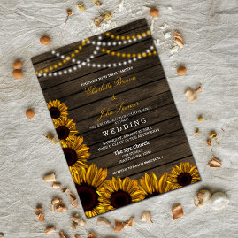 Rustic Country Sunflowers Barn Wood Wedding invitations 
