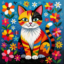 Boho Folk Art Cat Impasto Quilling