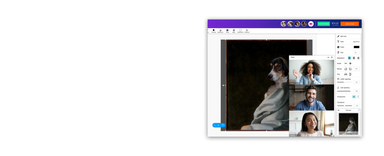A screenshot of the Zazzle Design Tool, showing collaboration between friends. 