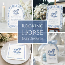 Rocking Horse Baby Shower for Boys in Blue & White