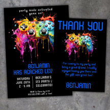 Video Game Birthday Party Invitation Suite in Blue