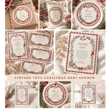Red Scallop Vintage Toys Christmas Baby Shower