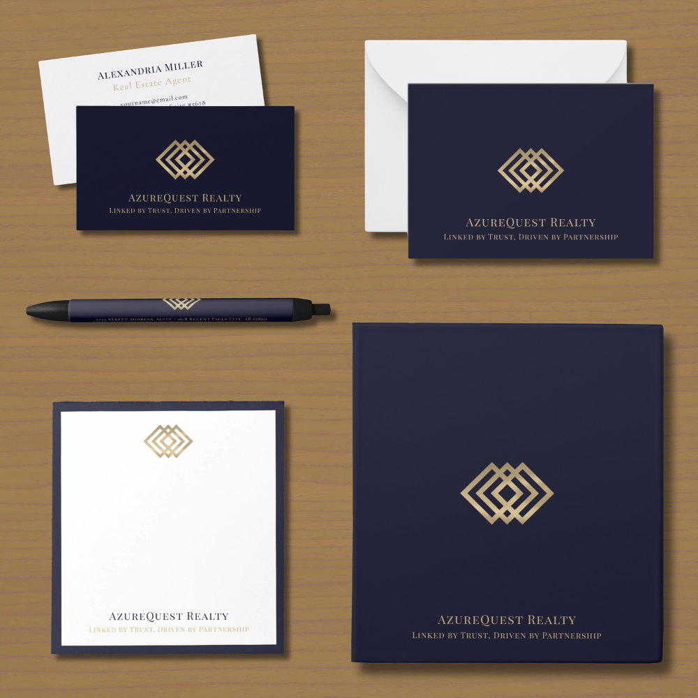 Modern Navy Gold Diamond Logo Business Essentials