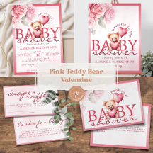 Watercolor Valentine Teddy Bear Baby Shower