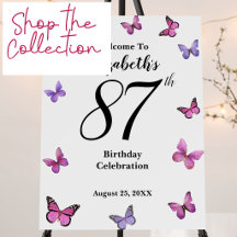 87th Birthday Pink and Purple Butterflies 